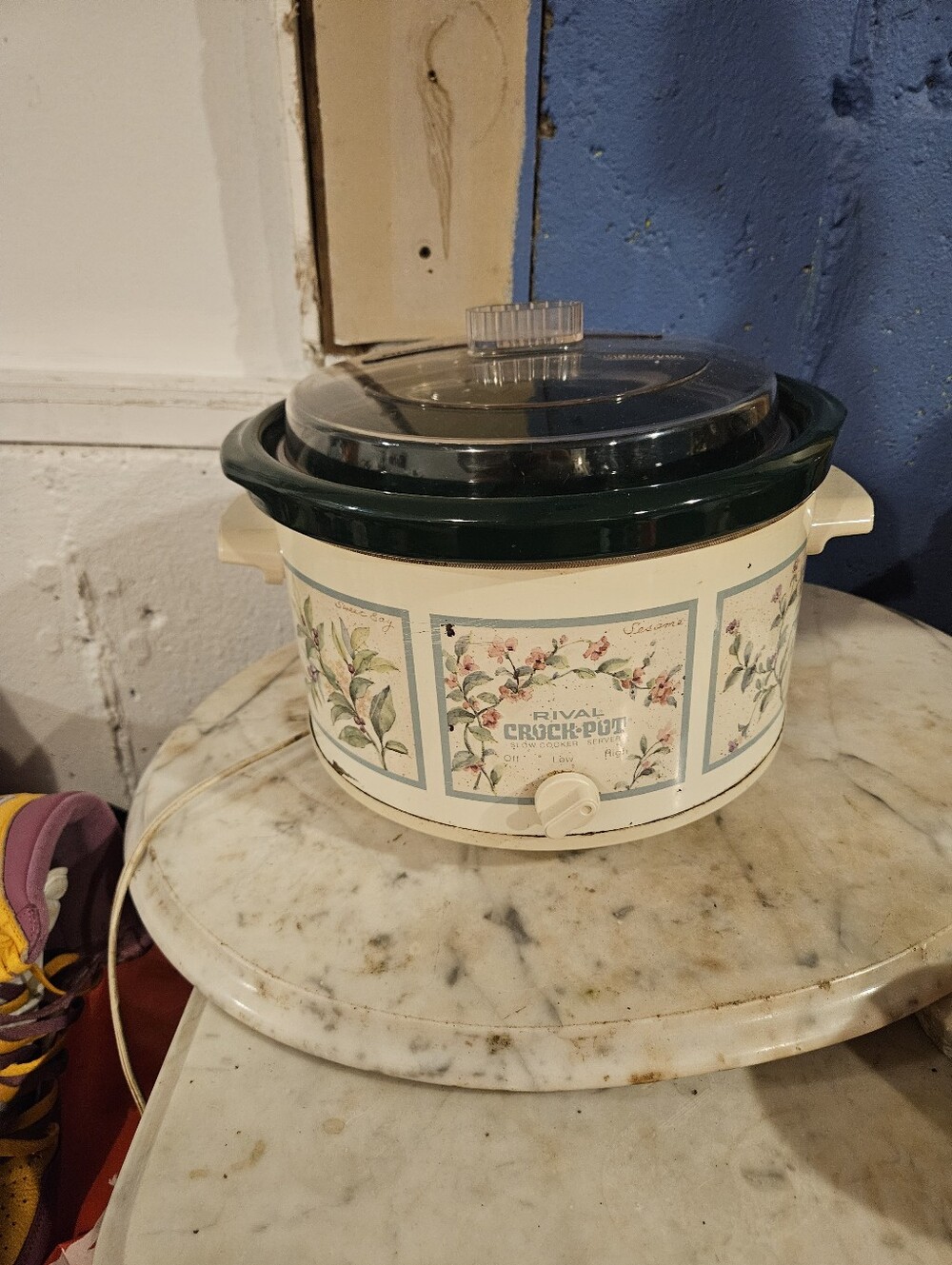 Rival 3355 Crock Pot Slow Cooker Green Botanical 5 Quart Vtg 70s Tested&Works